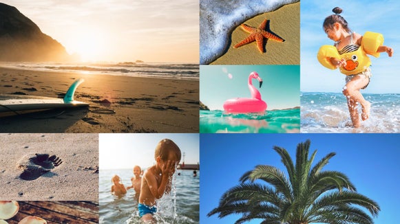 Collage image with pictures of beaches