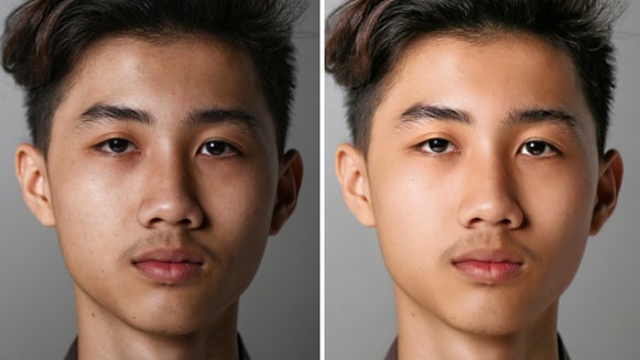 before and after editing portrait of a man
