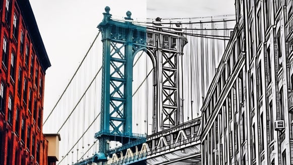 charcoal drawing featured image side-by-side image of new york city bridge with charocal effect applied to one side
