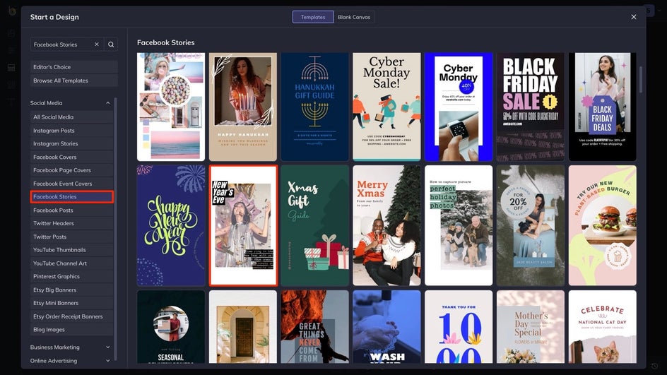 Choose FB story template