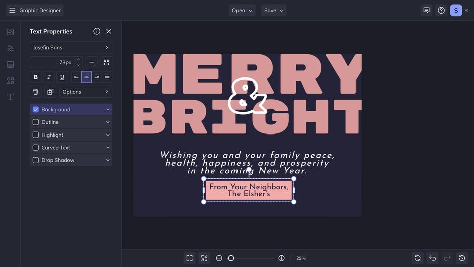 text properties menu