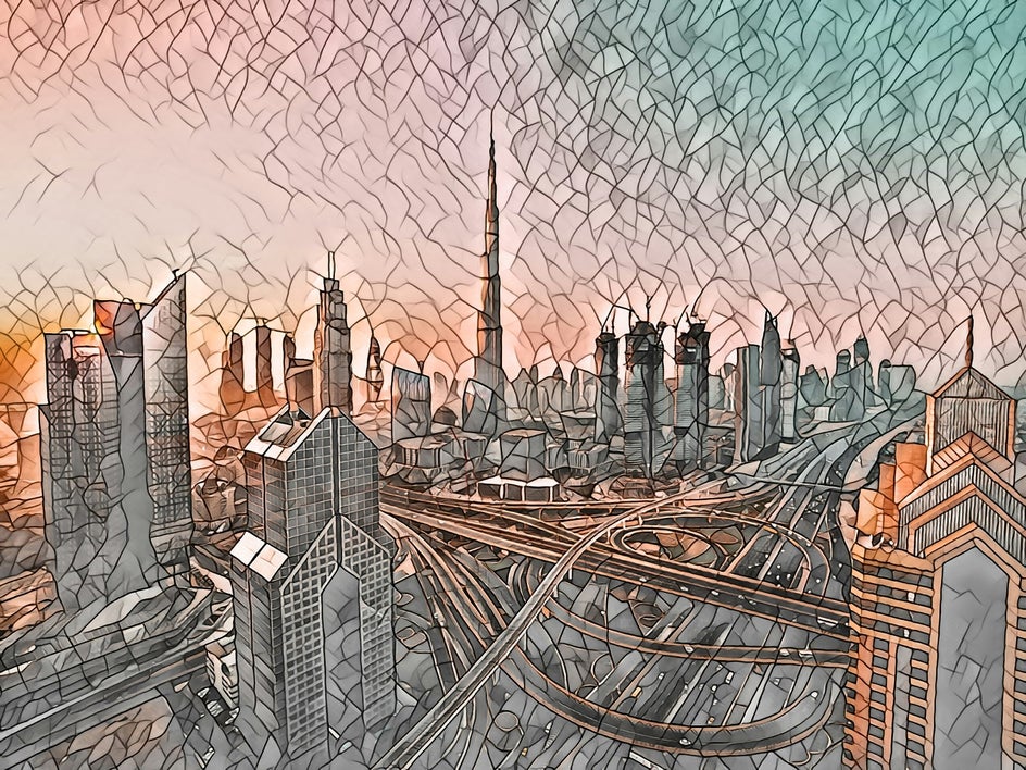 cityscape with mosaic effect applied
