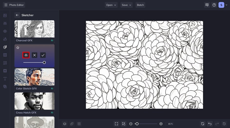 settings button in sketcher effect