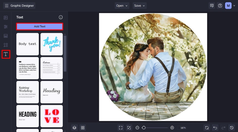 add text from text tab to designer