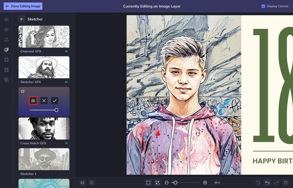 colored pencil sketch basic effect applied to young man portrait