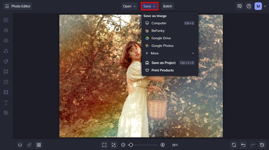 save tab of photo editor after apply light leaks effect