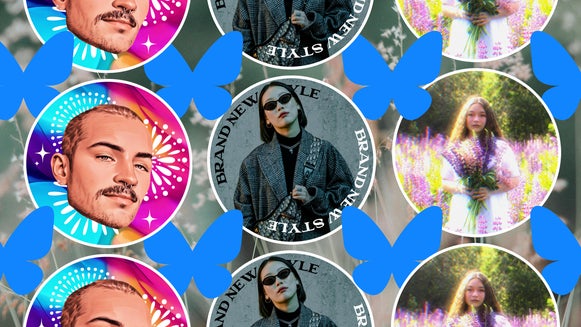 bluesky featured image with butterfly logos and examples of different profile photo ideas