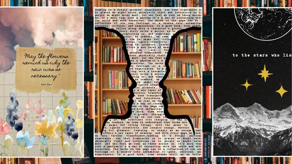 featured image for kindle insert with three examples from various genres and a book background